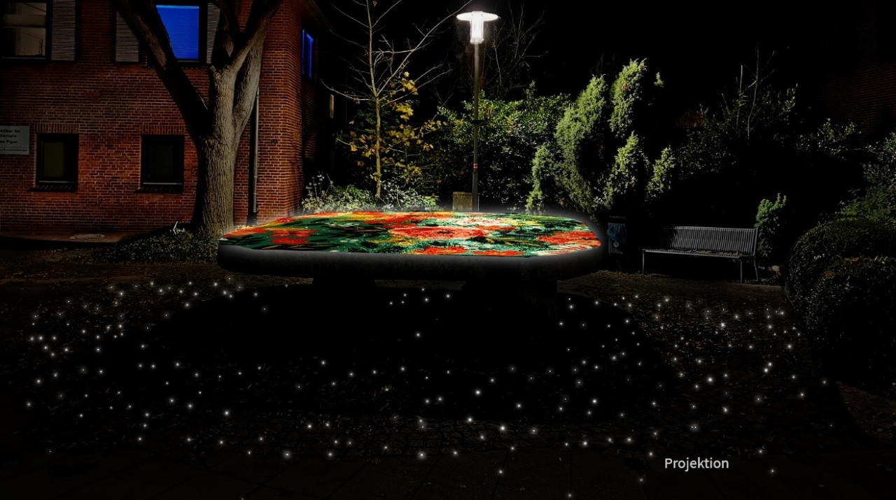Projektion Brunnen - Wechselnde Motive sollen hier projiziert werden.